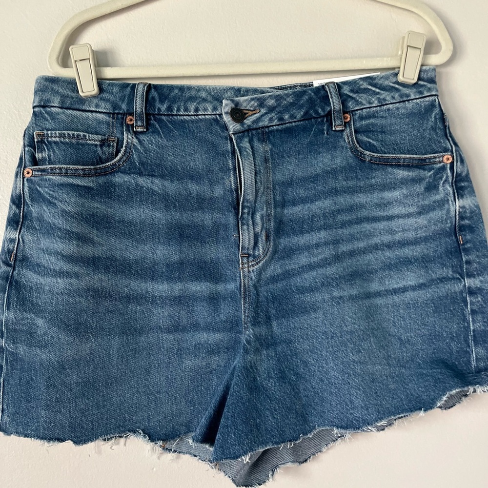 American Eagle Outfitters Distressed High-Rise Denim Shorts - Blue Wash